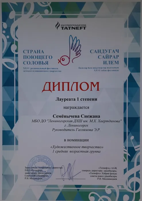 Диплом 1 ст. Семёнычева